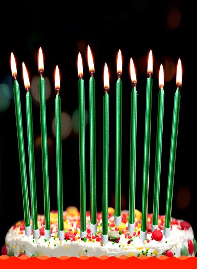 XNOVA 12 Count Long Thin Green Birthday Cake Candles in Holders for Birthday Cupcake Tall Candle 12 Pieces - Image 4